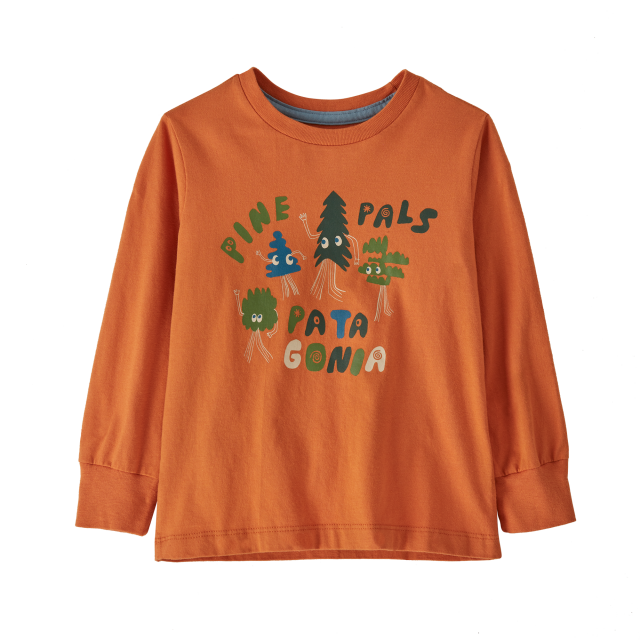 Patagonia Baby Long-Sleeved Regenerative Organic Certified Cotton Graphic T-Shirt PIHO Pine Pals: Harmony Orange