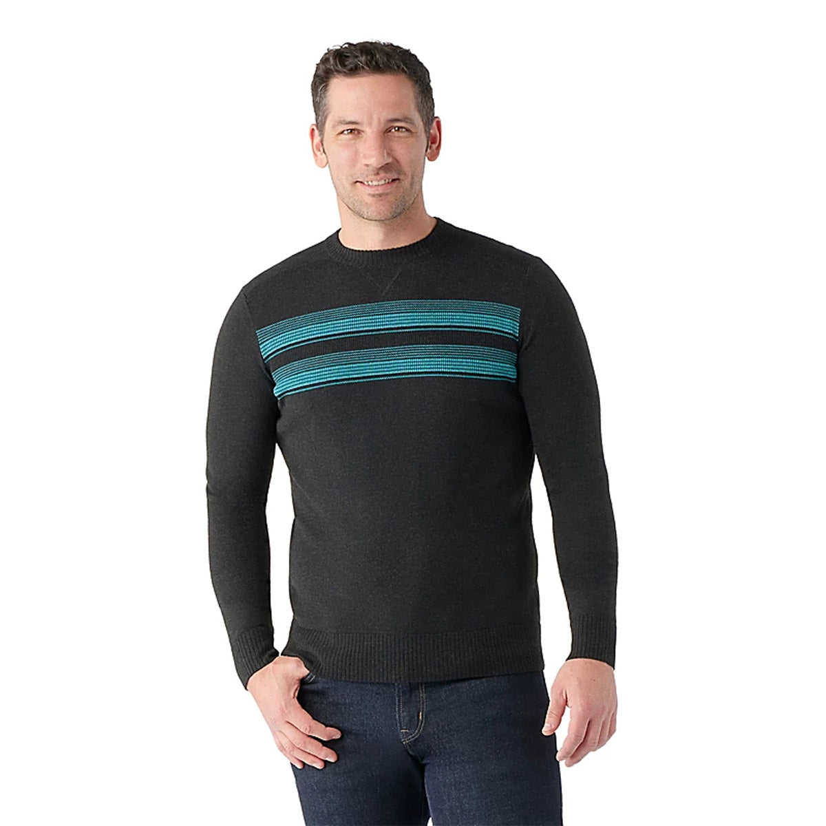 Smartwool Men&#39;s Sparwood Stripe Crew Sweater Charcoal/Emerald